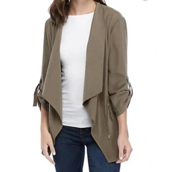 ZARA Open Front Drape Utility Cardigan Jacket Olive Green - S EUC - Picture 2 of 12